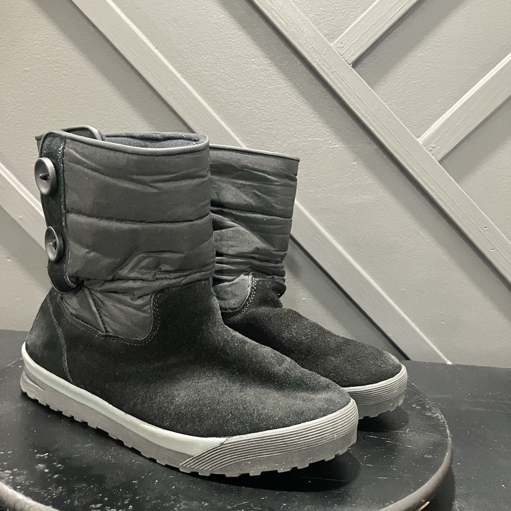 Lands' End Boots Women's Size 9.5B Black Suede Puffer Winter Button Mid Calf